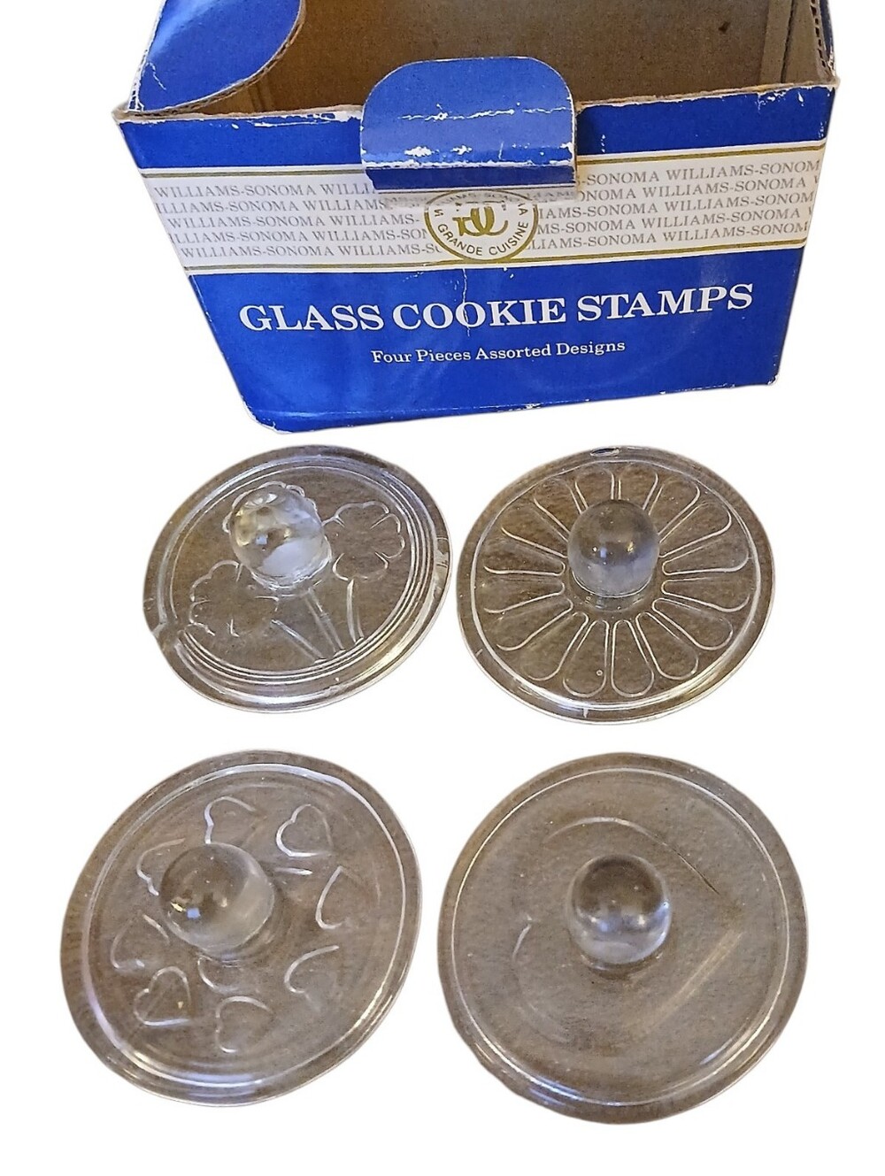 Vintage Williams Sonoma 4 Glass Cookie Press in Original Box